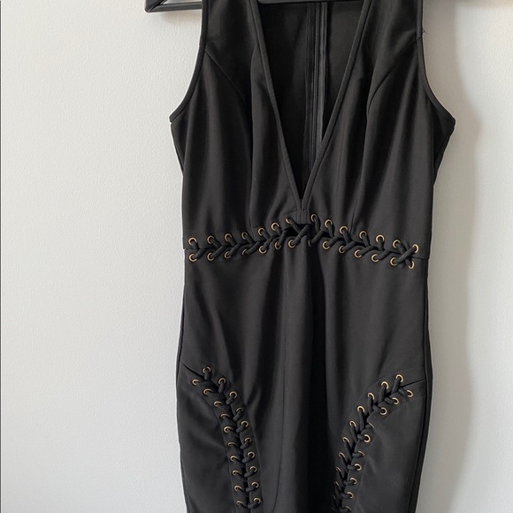 Black Mini Dress With Eyelet Detail - Picture 2 of 5